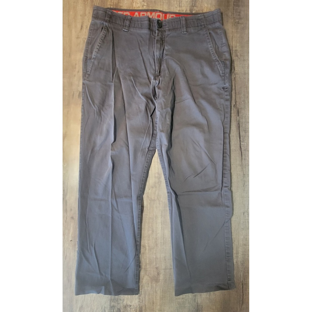 Under Armour Mens Gray Loose Fit Chino Pants 38x32 Fits 36x29 NK6Z7TR000901